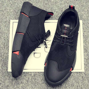 NEW Brand High quality all Black Men's leather casual shoes Fashion Breathable Sneakers fashion flats  big plus size 45 46 LG-11 - Korbox